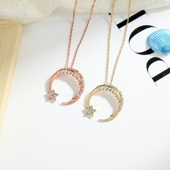 5 for $25 Crystal Decorated Moon Pendant Necklace - Picture 6 of 8